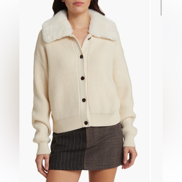 NWT $268 Rails esme Cardigan sweater in Ivory size M Removable Faux Fur Collar - Picture 5 of 16
